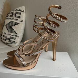 Marc Defang Serene Rose Gold Rhinestone Embellished Wrap Stiletto Heels 9.5